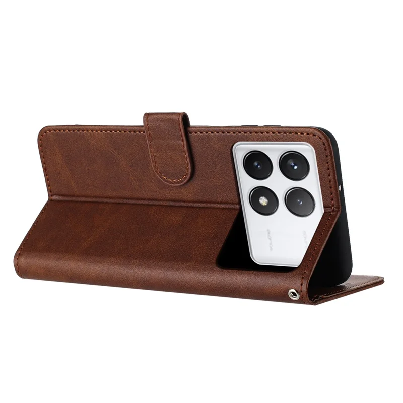 For Xiaomi Poco F6 Pro 5G / Redmi K70 5G / K70 Pro 5G Cover Læder Stående Telefon Beskyttelsesdæksel med Håndledsrem - Brun