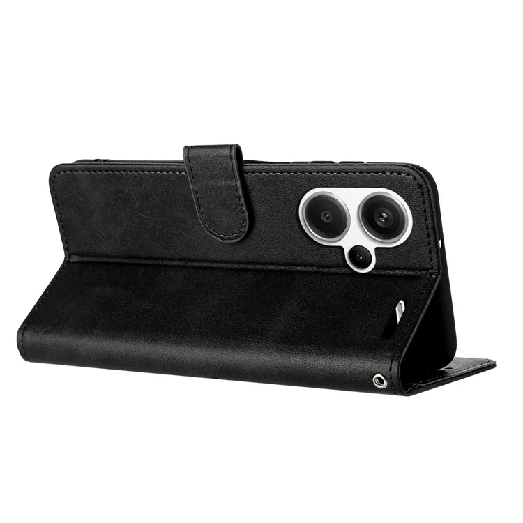 For Xiaomi Redmi Note 13 Pro+ 5G Case Calf Texture Stand Leather Wallet Phone Cover - Black