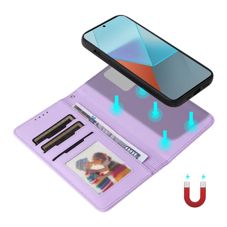 For Xiaomi Redmi Note 13 Pro 5G / Poco X6 5G Magnetic Case BETOPNICE Detachable PU Leather Phone Cover with Strap - Purple