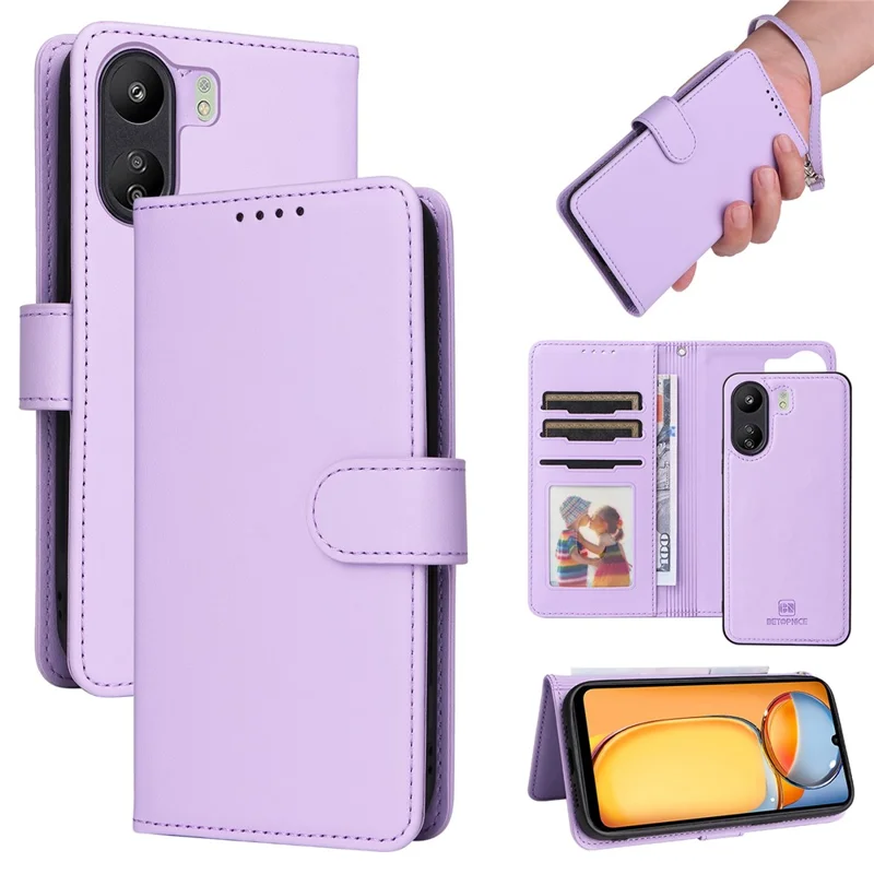 For Xiaomi Redmi 13C 4G / Poco C65 4G Magnetic Case BETOPNICE Detachable PU Leather Phone Cover with Strap - Purple