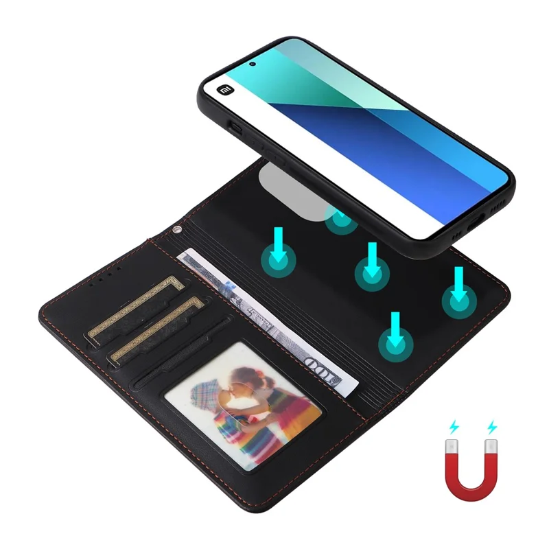 For Xiaomi Redmi Note 13 4G Magnetisk Case BETOPNICE Aftagelig PU Læder Telefonbeskyttelse med Snor - Sort