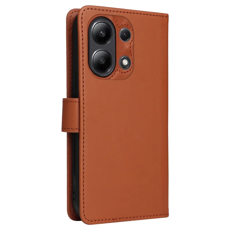 For Xiaomi Redmi Note 13 4G Magnetic Case BETOPNICE Detachable PU Leather Phone Cover with Strap - Brown
