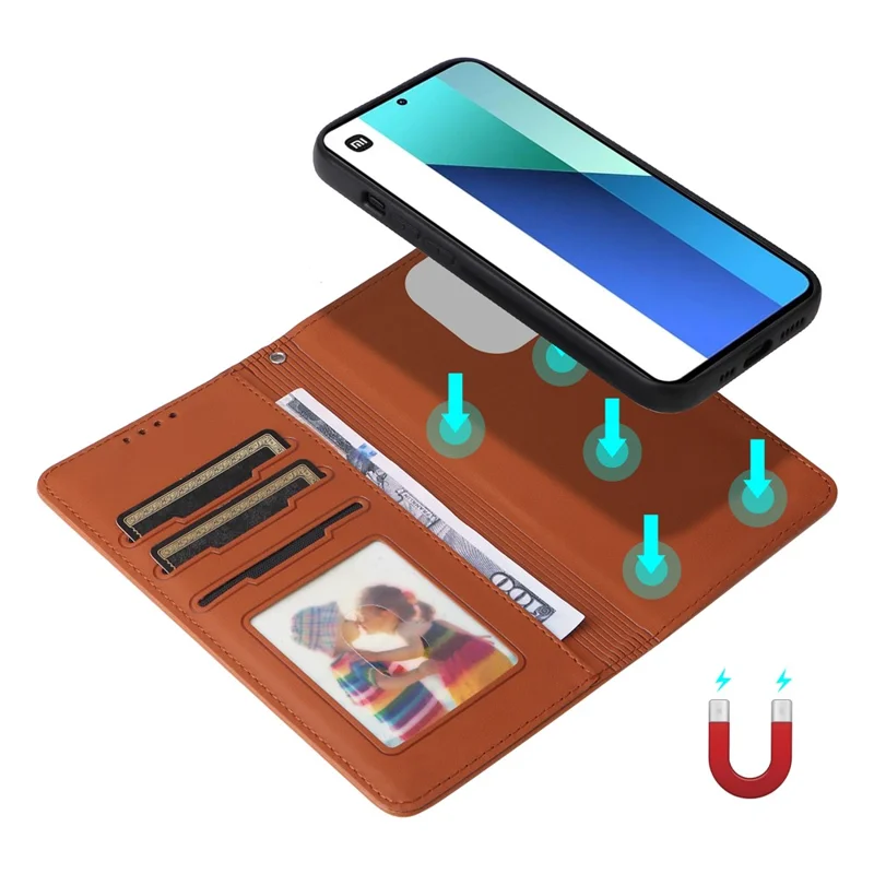 For Xiaomi Redmi Note 13 4G Magnetic Case BETOPNICE Detachable PU Leather Phone Cover with Strap - Brown