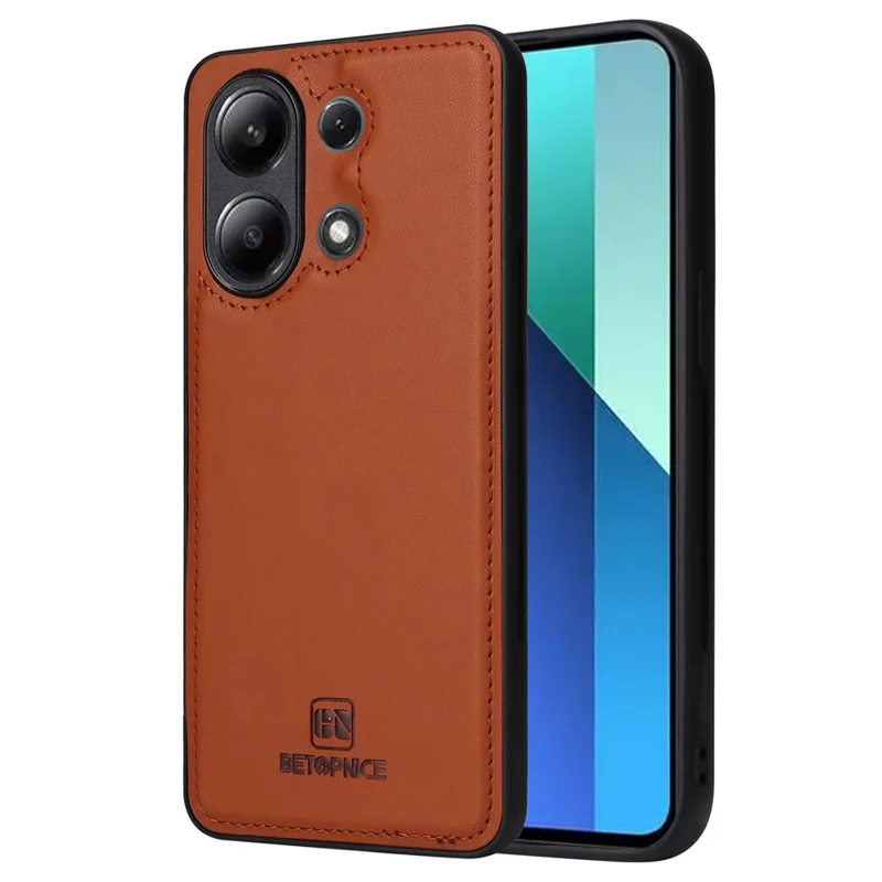 For Xiaomi Redmi Note 13 4G Magnetic Case BETOPNICE Detachable PU Leather Phone Cover with Strap - Brown