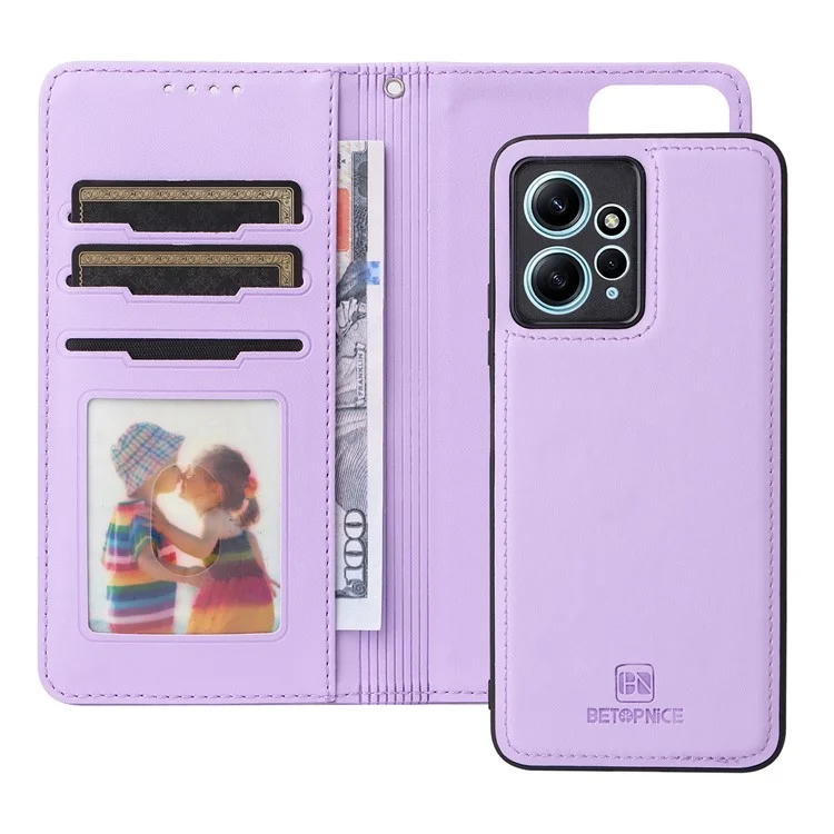 BETOPNICE 005 Per Xiaomi Redmi Note 12 4G Stand Case 2-in-1 Custodia Staccabile in Pelle - Viola