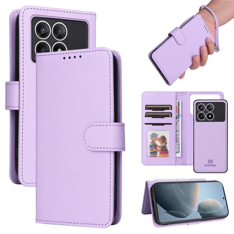 BETOPNICE 005 per Xiaomi Redmi K70E 5G / Poco X6 Pro 5G Custodia da Supporto 2-in-1 Magnetica Staccabile Cover in Pelle per Telefono - Viola