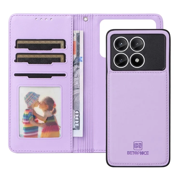 BETOPNICE 005 per Xiaomi Redmi K70E 5G / Poco X6 Pro 5G Custodia da Supporto 2-in-1 Magnetica Staccabile Cover in Pelle per Telefono - Viola