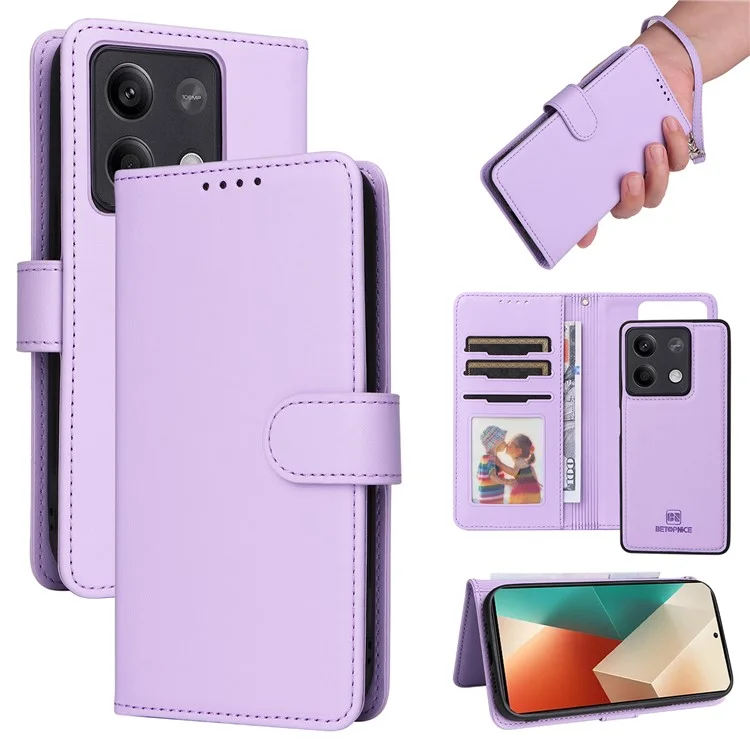 For Xiaomi Redmi Note 13 5G Magnetic Case BETOPNICE Detachable PU Leather Phone Cover with Strap - Purple