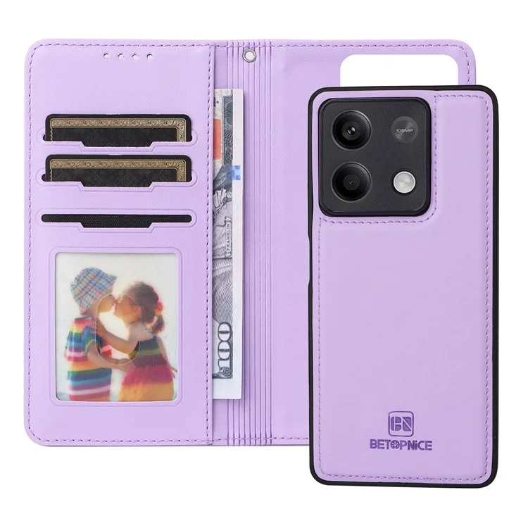 For Xiaomi Redmi Note 13 5G Magnetic Case BETOPNICE Detachable PU Leather Phone Cover with Strap - Purple