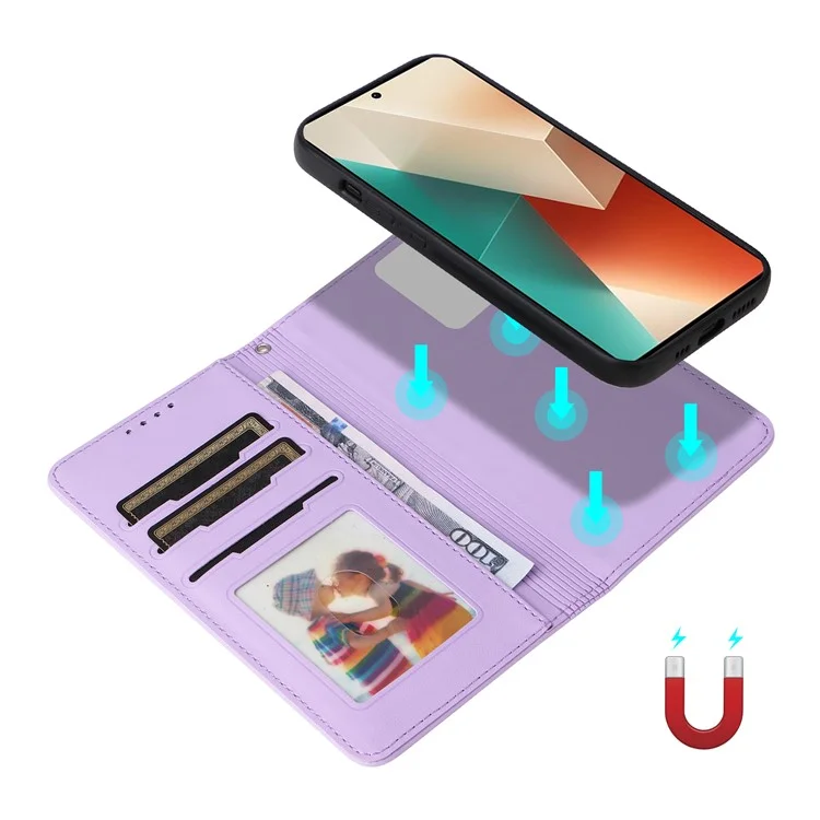 For Xiaomi Redmi Note 13 5G Magnetic Case BETOPNICE Detachable PU Leather Phone Cover with Strap - Purple