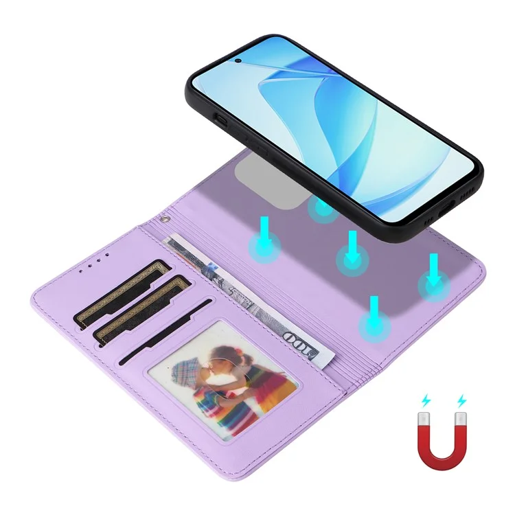 For Xiaomi Redmi 12 4G / 12 5G (Global) / 12R 4G / Poco M6 Pro 5G Magnetic Case BETOPNICE Detachable PU Leather Phone Cover with Strap - Purple