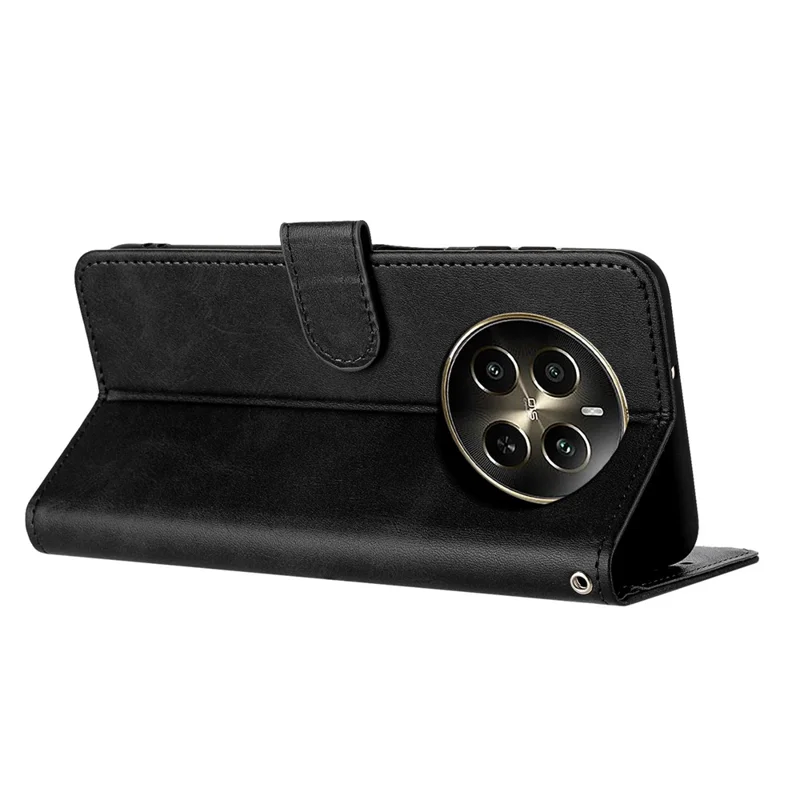 For Realme 12 4G / 12+ 5G / Narzo 70 Pro 5G / P1 5G Case Leather Wallet Anti-Scratch Phone Cover with Stand - Black