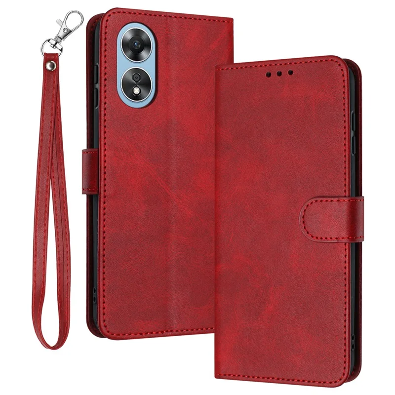 For Oppo A38 4G / A18 4G Case Anti-shock Leather Wallet Folding Stand Phone Cover - Red