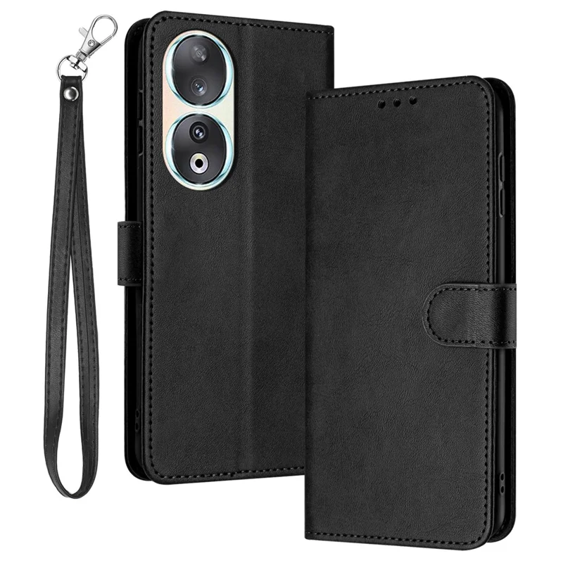 Кожаные чехлы для телефонов Honor 90 Оптовая продажа бумажника Stand Calf Texture Cover - Черный