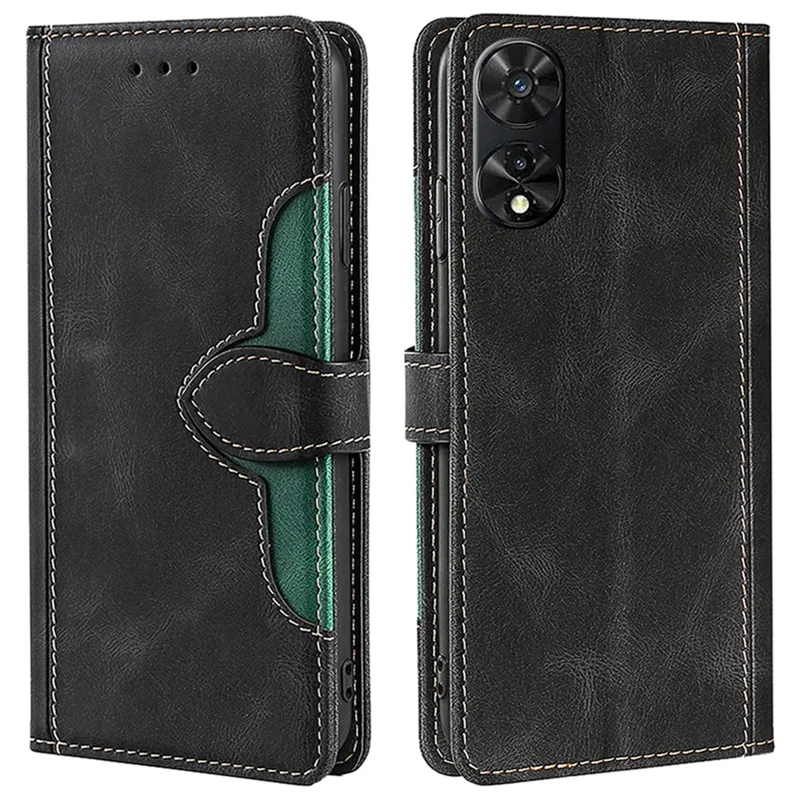 For TCL 505 Case PU Leather Phone Cover Anti-Fall Shell with Stand Function - Black