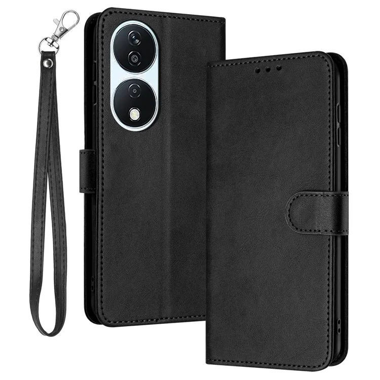 Fundas de Teléfono de Cuero para Honor X7b 4G / 5G / Play 50 Plus 5G / 8T 5G al por Mayor Textura de Ternera Flip Cover - Negro