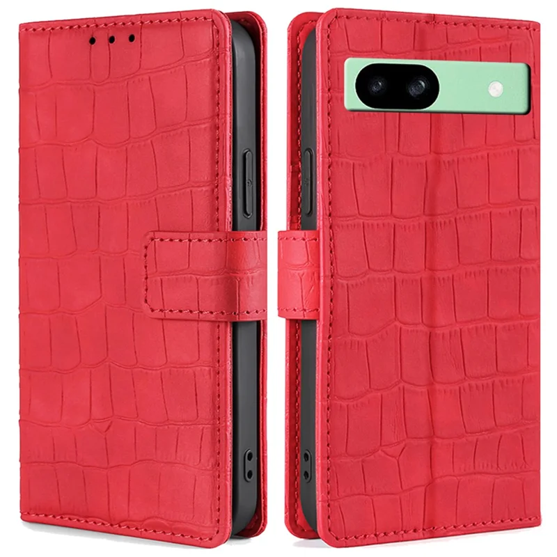 For Google Pixel 8a Phone Cover Crocodile Texture Skin-Touch Leather Case with Magnetic Clasp - Red