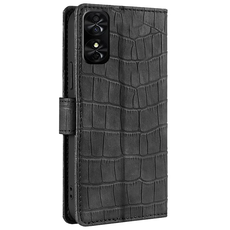 For TCL 50 SE Leather Wallet Case Crocodile Texture Magnetic Flip Mobile Phone Cover - Black