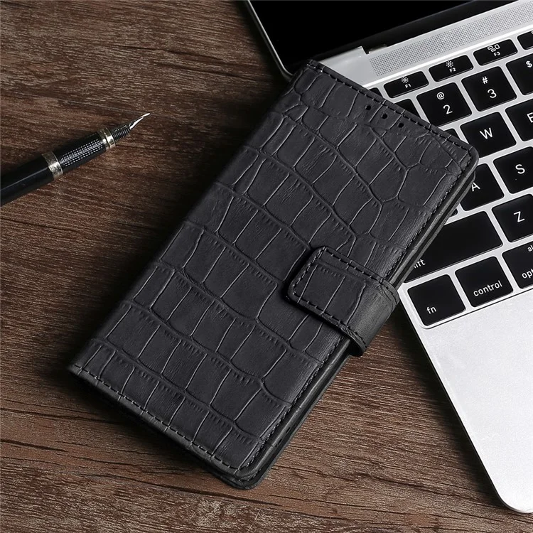 For TCL 50 SE Leather Wallet Case Crocodile Texture Magnetic Flip Mobile Phone Cover - Black