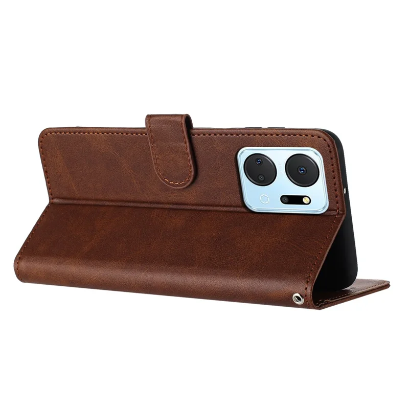 Leather Phone Cases for Honor X7a 4G / Play7T 5G   Wallet Drop-proof Calf Texture Cover - Brown