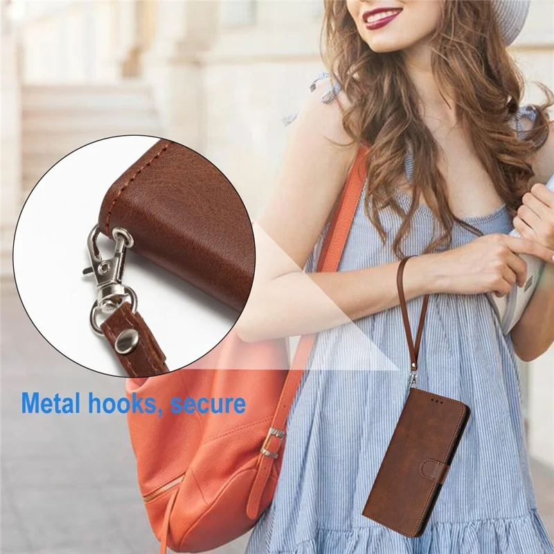 Leather Phone Cases for Honor X7a 4G / Play7T 5G   Wallet Drop-proof Calf Texture Cover - Brown