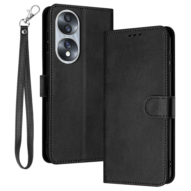 Leather Phone Cases for Honor 70 5G Wholesale Wallet Stand Calf Texture Fall-Proof Cover - Black