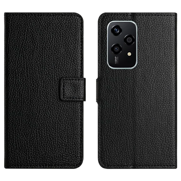 For Honor 200 Lite Case Litchi Texture Leather Card Holder Stand Phone Cover - Black