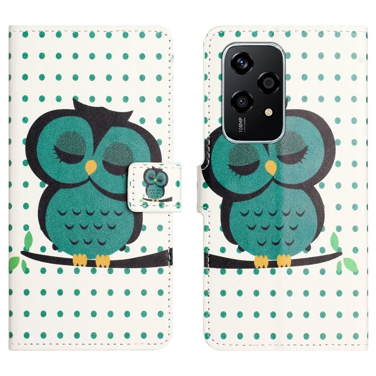 Чехол Для Honor 200 Lite Patroon Printing Flip Leather Wallet Cover Cell Phone Accessory Wholesale - Dots / Owl