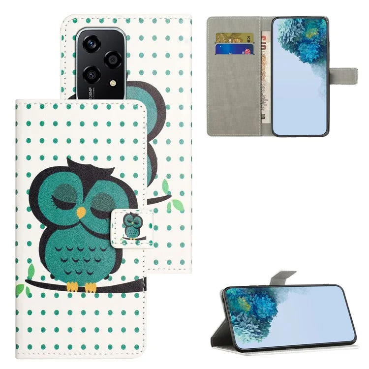 Чехол Для Honor 200 Lite Patroon Printing Flip Leather Wallet Cover Cell Phone Accessory Wholesale - Dots / Owl