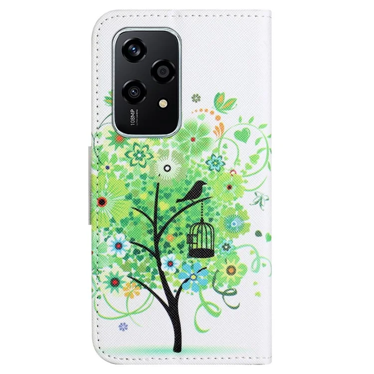 For Honor 200 Lite Case Pattern Printing Leather Folio Flip Phone Cover Stand - Green Tree