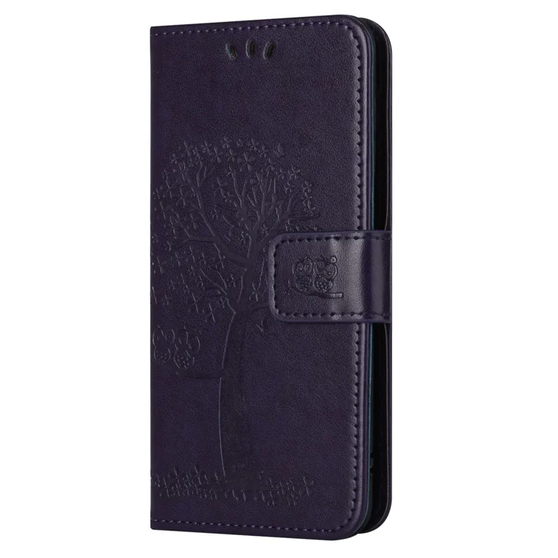 Phone Case for Honor 200 Lite Shell Imprinted Owl Tree Stand Leather Cover - Dark Purple