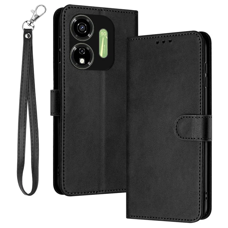 Case for itel P55 5G P661N Stand Wallet PU Leather Phone Cover with Strap - Black