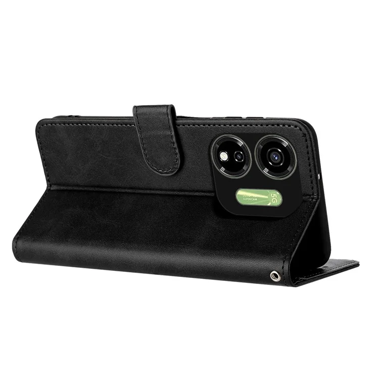 Case for itel P55 5G P661N Stand Wallet PU Leather Phone Cover with Strap - Black