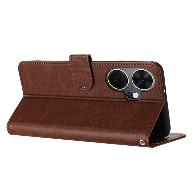 Pour itel P55+ Case Drop Protection Folding Stand Leather Phone Wallet Cover - Marron