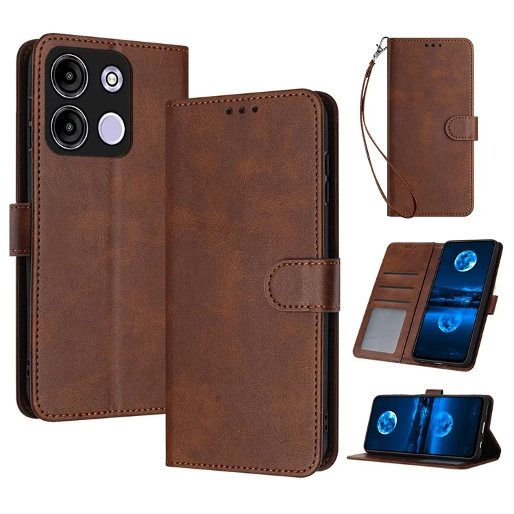 Stand Case for itel A60 / A60S PU Leather Wallet Phone Cover with Strap - Brown
