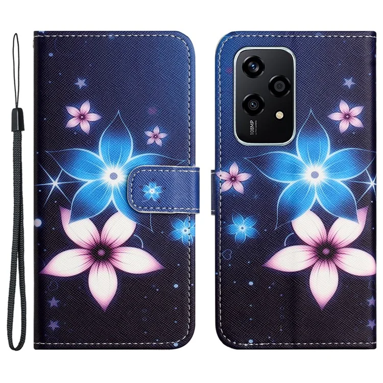 For Honor 200 Lite Case Cross Texture Leather Flip Pattern Phone Cover - Blaue Blume
