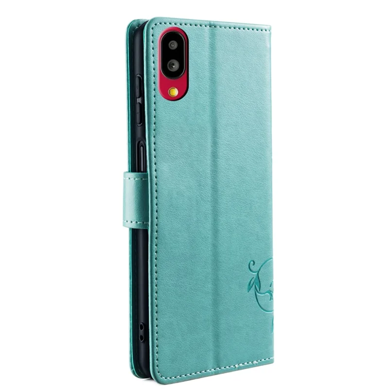 For Sharp Simple Sumaho 6 A201SH Case PU Leather Butterfly Flower Wallet Cover - Green