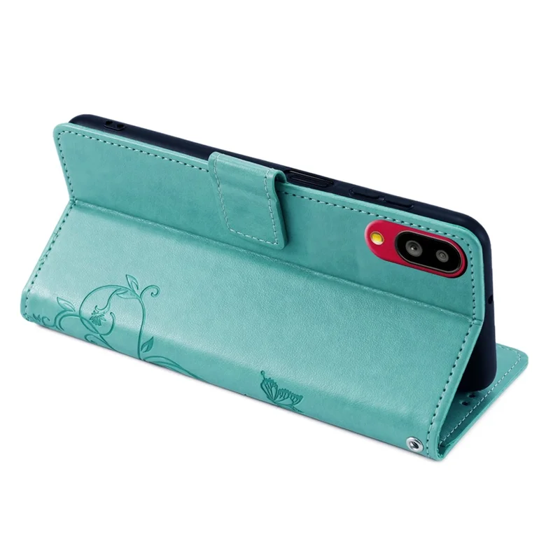For Sharp Simple Sumaho 6 A201SH Case PU Leather Butterfly Flower Wallet Cover - Green