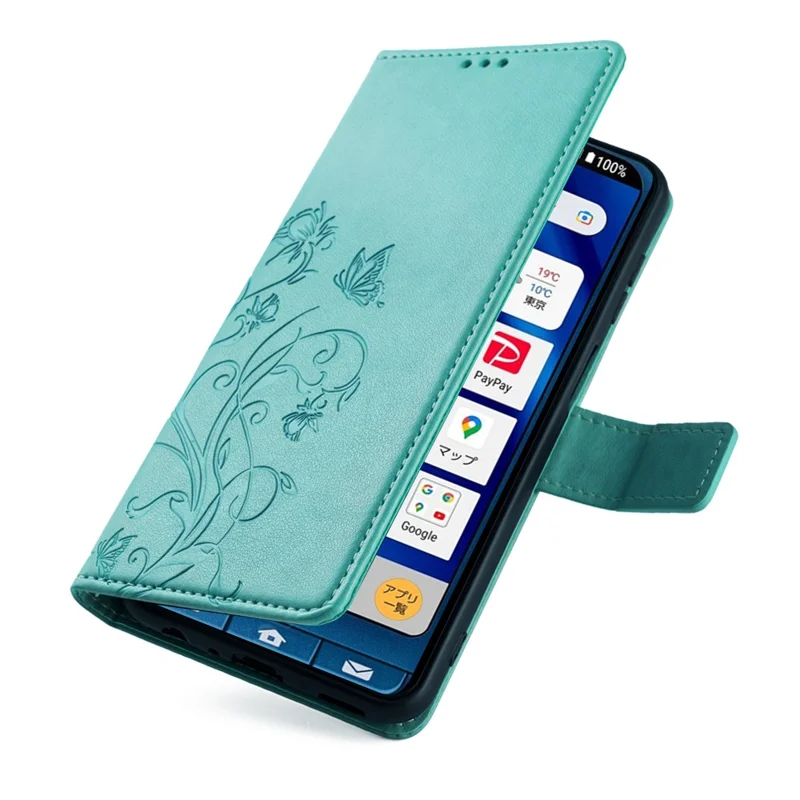 For Sharp Simple Sumaho 6 A201SH Case PU Leather Butterfly Flower Wallet Cover - Green