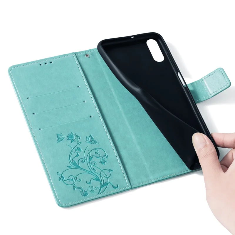 For Sharp Simple Sumaho 6 A201SH Case PU Leather Butterfly Flower Wallet Cover - Green