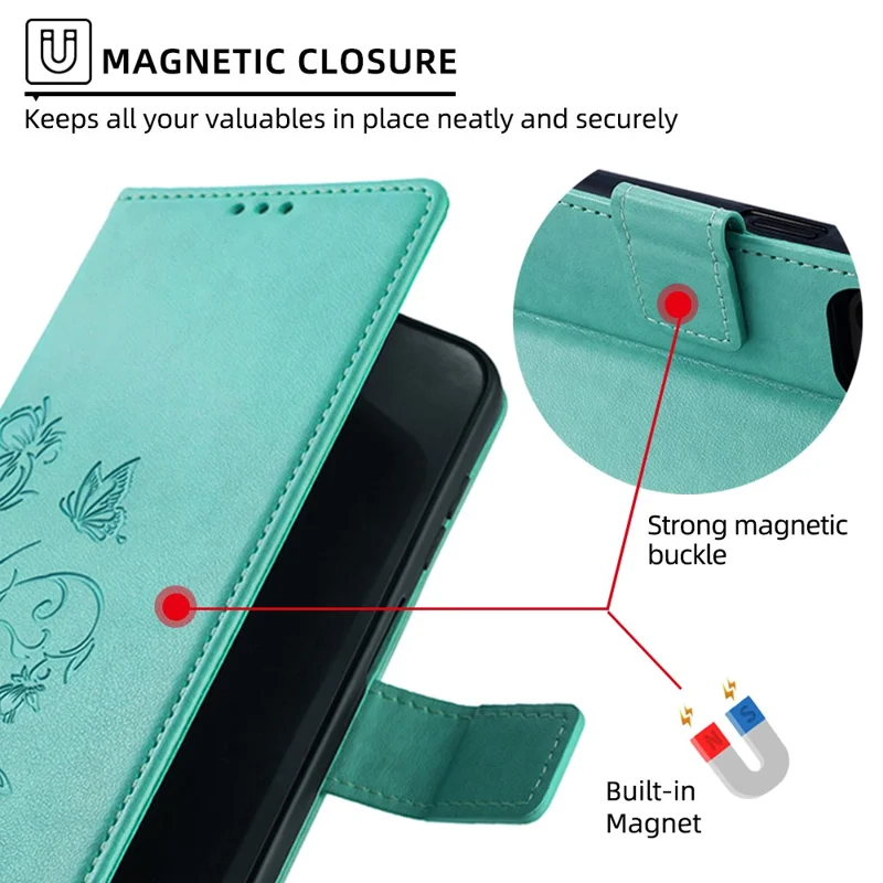 For Sharp Simple Sumaho 6 A201SH Case PU Leather Butterfly Flower Wallet Cover - Green