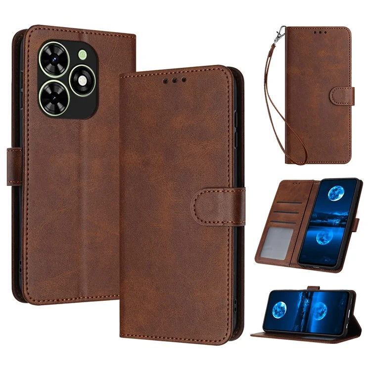 For TECNO Pop 8 / Spark Go 2024 4G / Infinix Smart 8 4G / Hot 40i / Spark 20C / itel P55 / Infinix Smart 8 Pro 4G Leather Phone Case - Brown