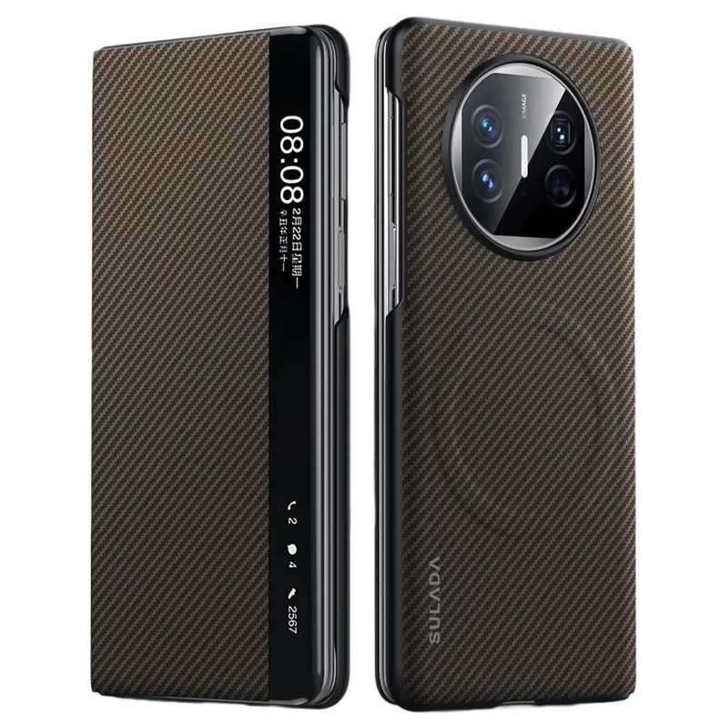 SULADA For Huawei Mate X5 Magnetic Case PU+PC Phone Cover with View Window - Brown