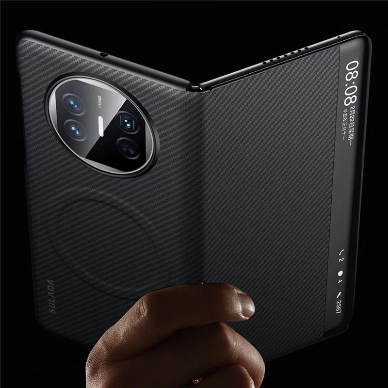 SULADA For Huawei Mate X5 Magnetic Case PU+PC Phone Cover with View Window - Brown