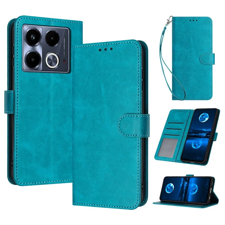 For Infinix Note 40 Magnetic Clasp Cell Phone Case PU Leather Cover with Strap - Green