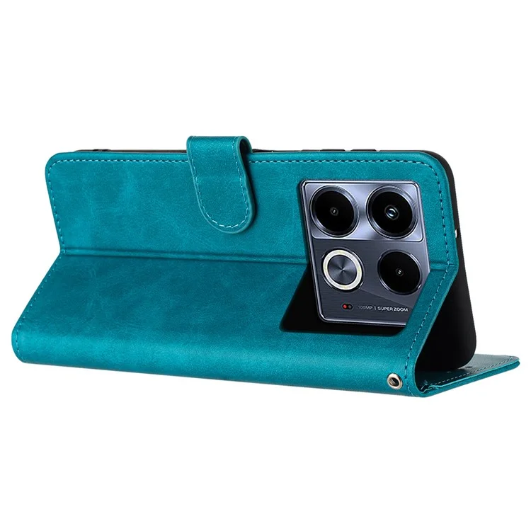 For Infinix Note 40 Magnetic Clasp Cell Phone Case PU Leather Cover with Strap - Green