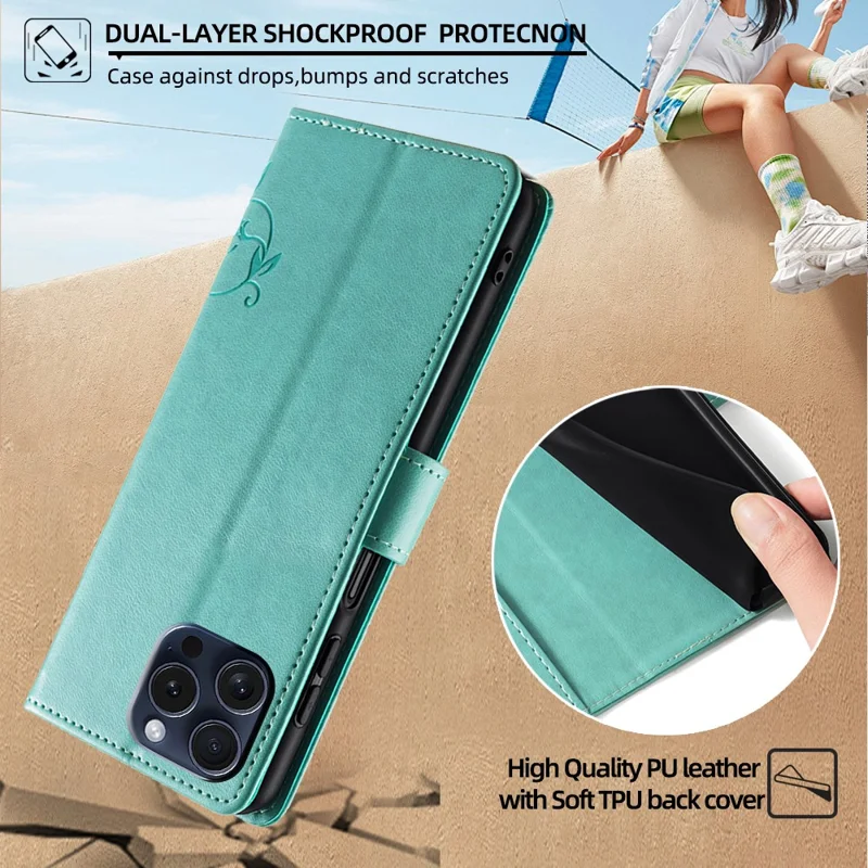 For TECNO Spark 20 Pro+ Case Butterfly Flower Imprinted PU Leather Phone Cover - Green