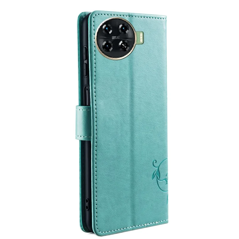 For TECNO Spark 20 Pro+ Case Butterfly Flower Imprinted PU Leather Phone Cover - Green