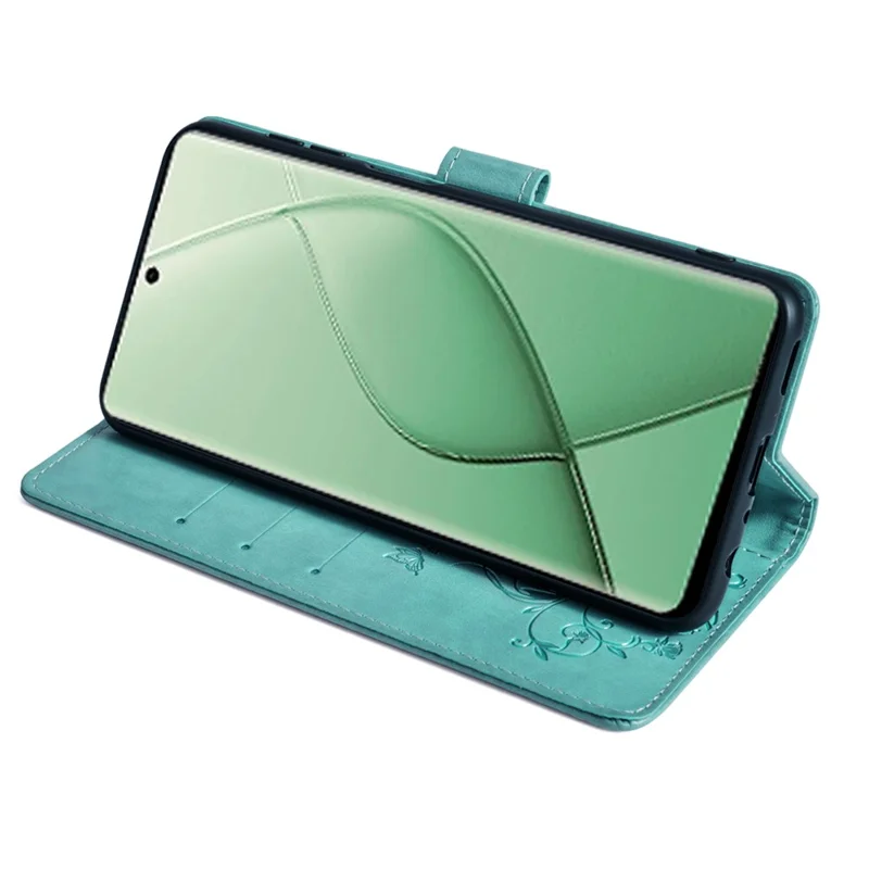For TECNO Spark 20 Pro+ Case Butterfly Flower Imprinted PU Leather Phone Cover - Green