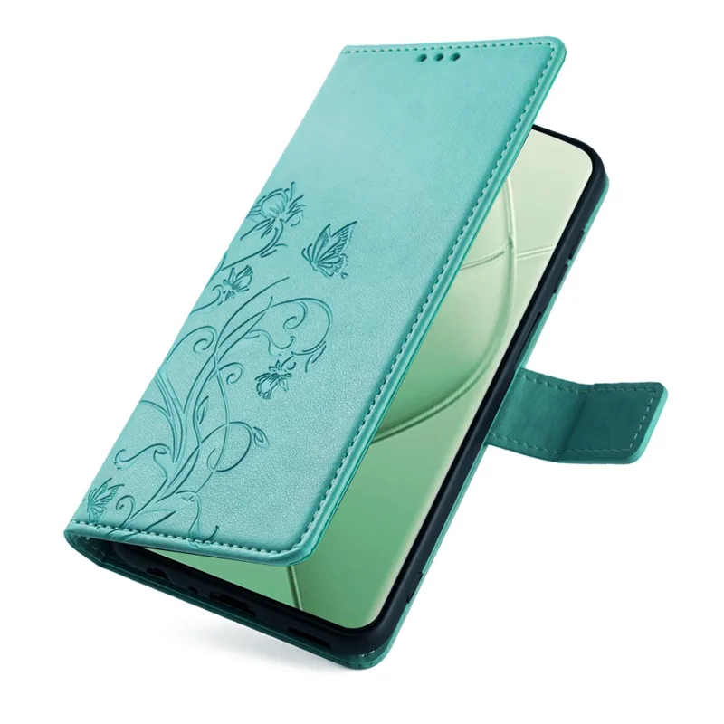 For TECNO Spark 20 Pro+ Case Butterfly Flower Imprinted PU Leather Phone Cover - Green